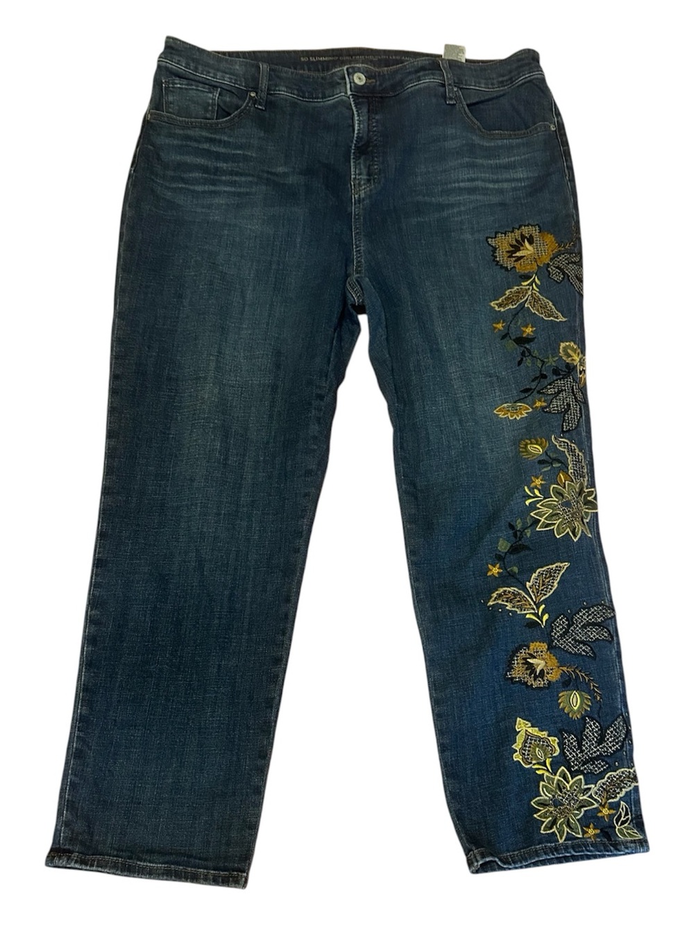 Chico's Women’s So Slimming Girlfriend Embroidered Denim Ankle Pant Size 22